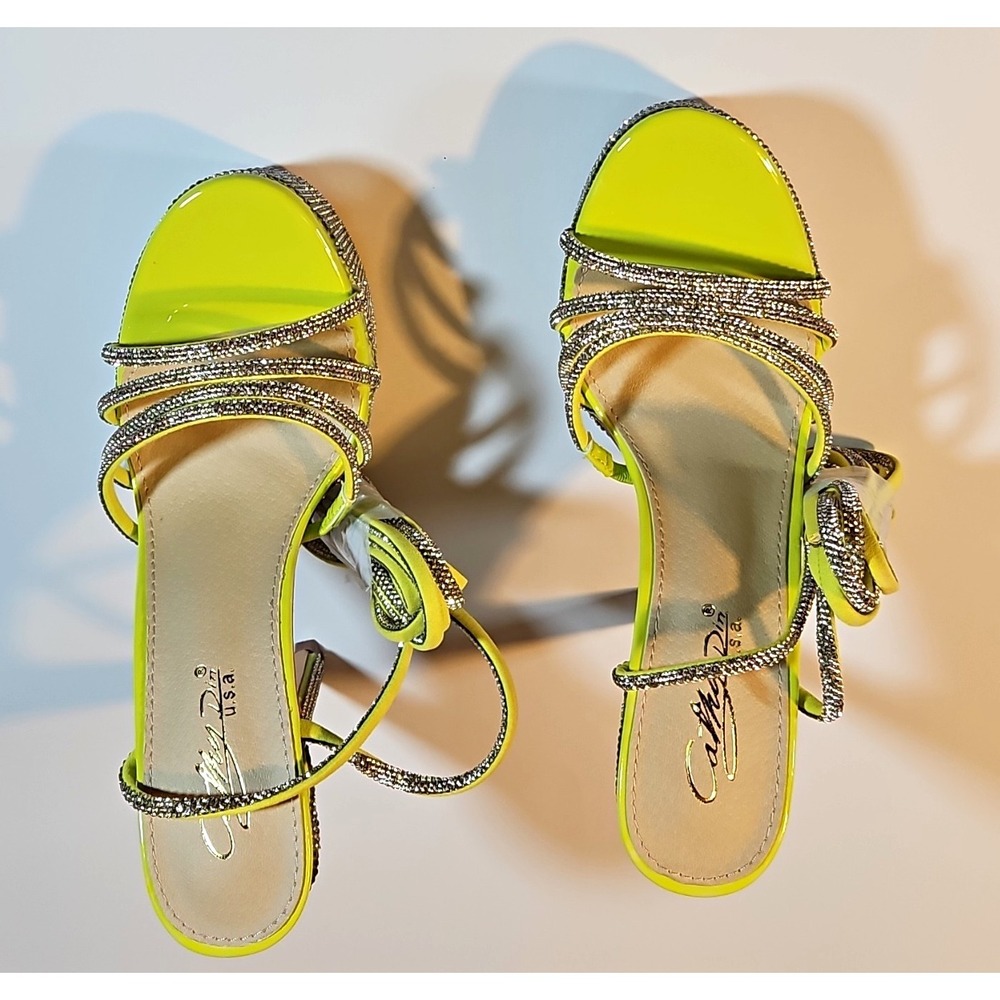 Cathy Jean Lime/Silver Synthetic Strappy Platform Stiletto Heel Lace Up 8.5